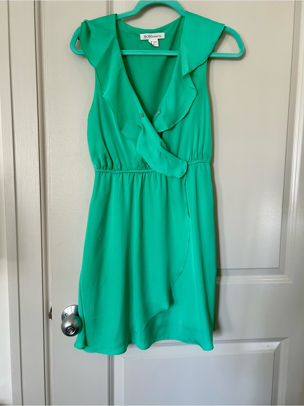 BCBGMaxAzria Emerald Green Ruffle Wrap Mini Dress
